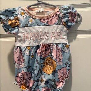 Floral Baby Romper with 'Mama's Girl' Embroidery